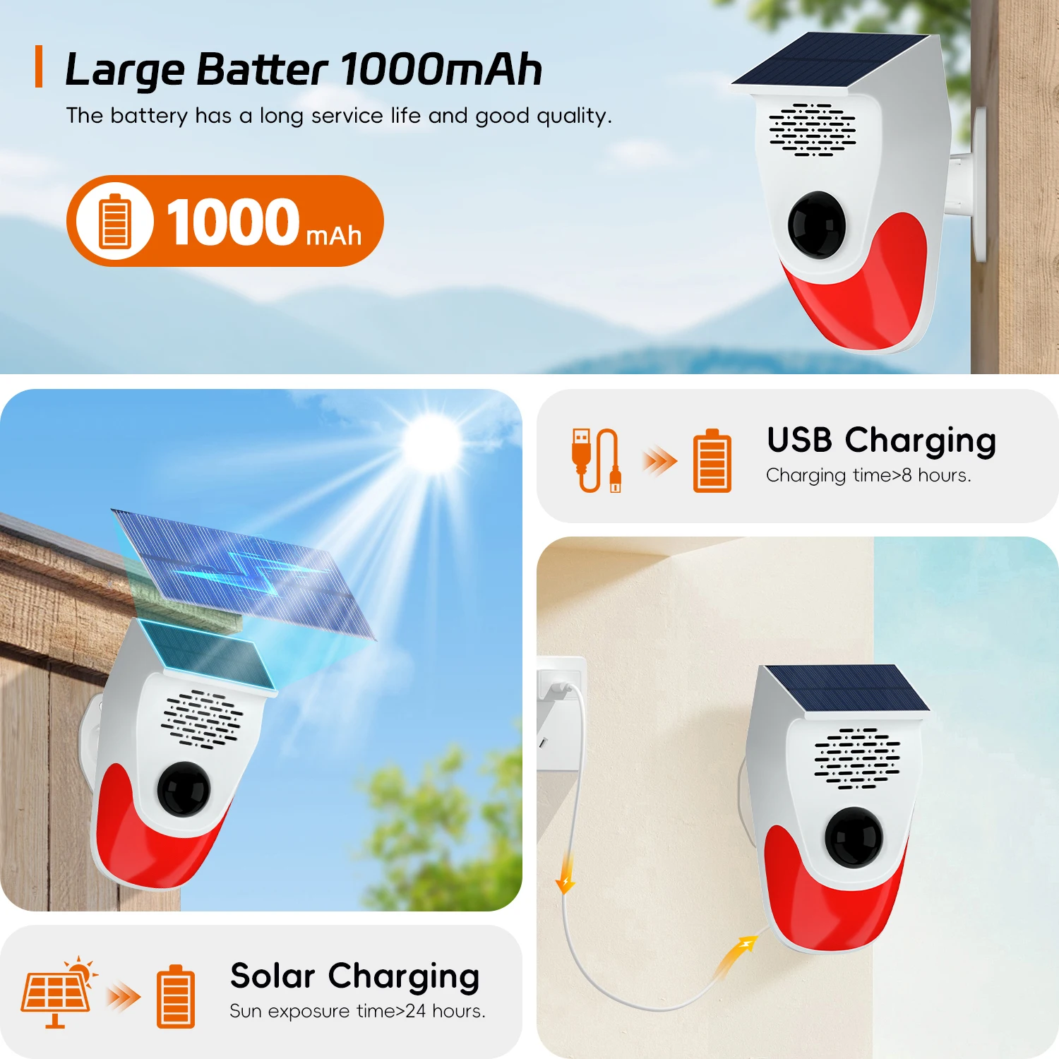 Outdoor Solar Strobe Light with Remote Wireless 120db Alarm System Outside Weatherproof for Home Infrared Motion Sensor