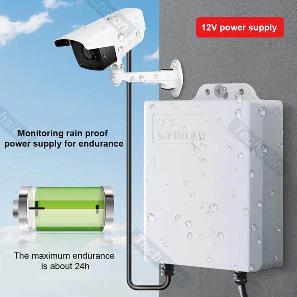 Outdoor UPS Surveillance Power Supply Without Battery, 12V2A CCTV Waterproof Adapter, IP Camera Power Failure Renewal System