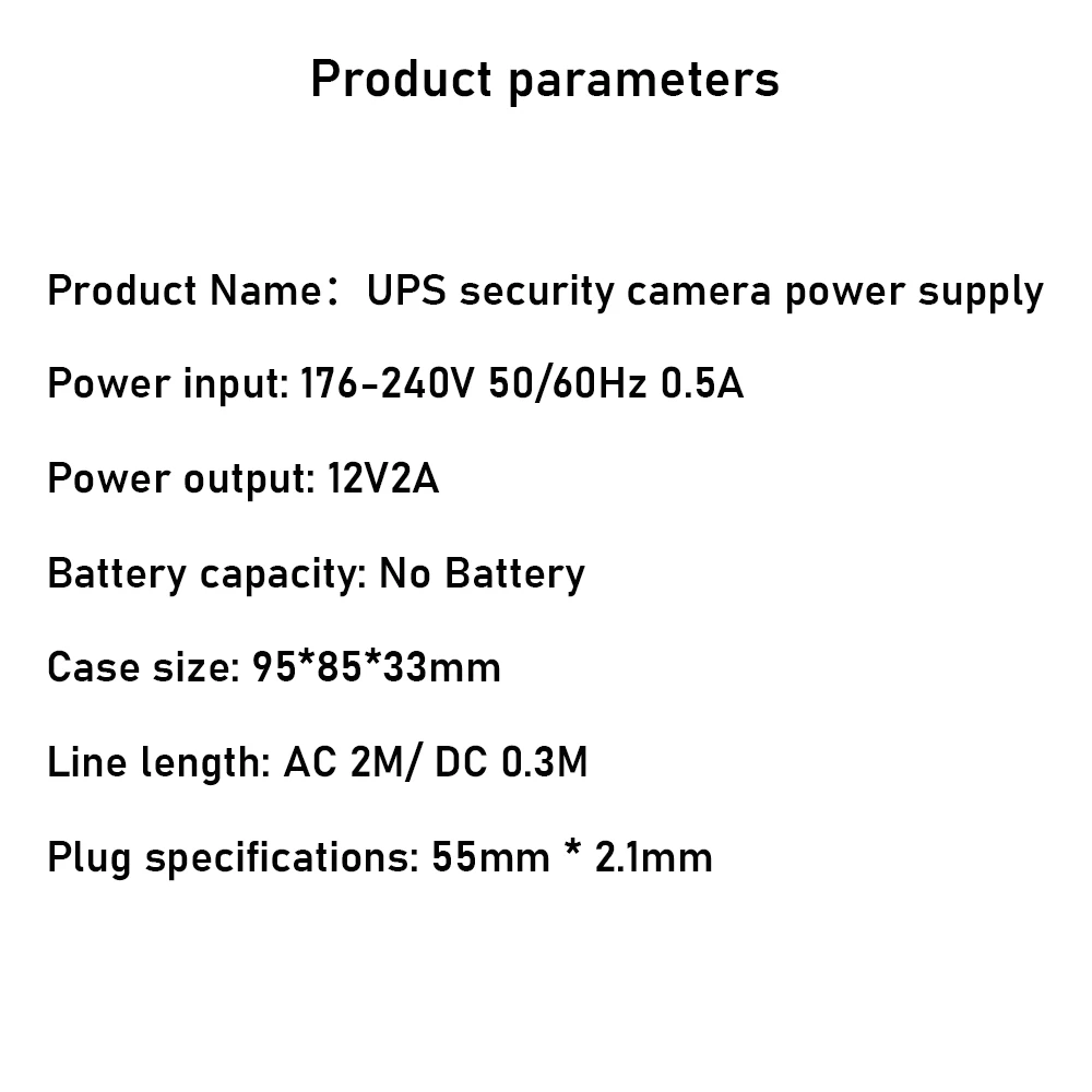 Outdoor UPS Surveillance Power Supply Without Battery, 12V2A CCTV Waterproof Adapter, IP Camera Power Failure Renewal System