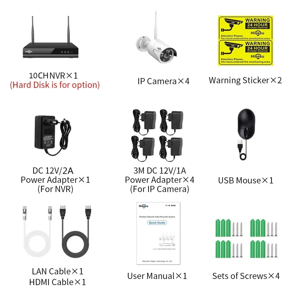 Hiseeu 3/5MP WiFi Security Surveillance Camera System Kit Motion Tracking Color Night Vision 10CH NVR Wireless CCTV Cameras Set
