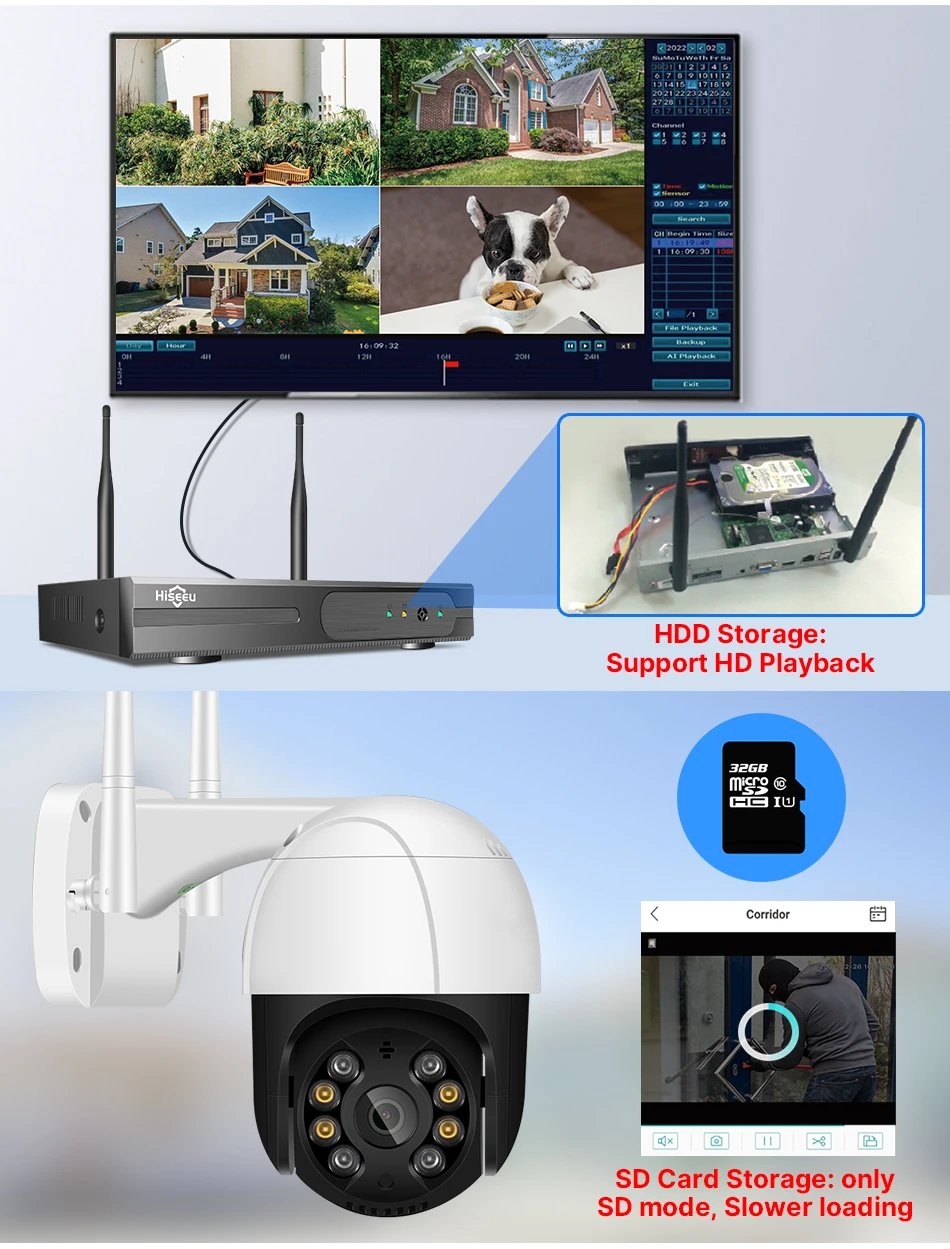 Hiseeu 3/5MP WiFi Security Surveillance Camera System Kit Motion Tracking Color Night Vision 10CH NVR Wireless CCTV Cameras Set