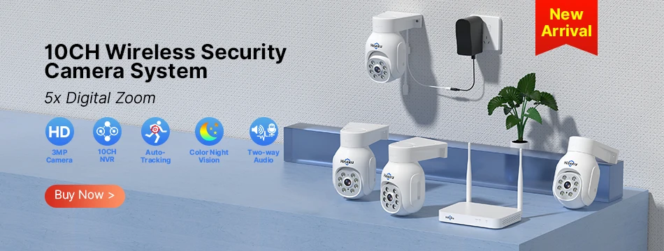 Hiseeu 3/5MP WiFi Security Surveillance Camera System Kit Motion Tracking Color Night Vision 10CH NVR Wireless CCTV Cameras Set