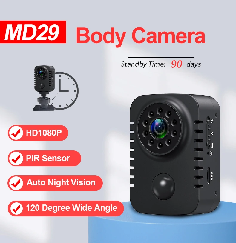 Ynmee MD29 PIR Mini Camera 1080P Full HD Smart Security Pocket Night Vision Camcorder Standby Video Recorder No APP Body Cams