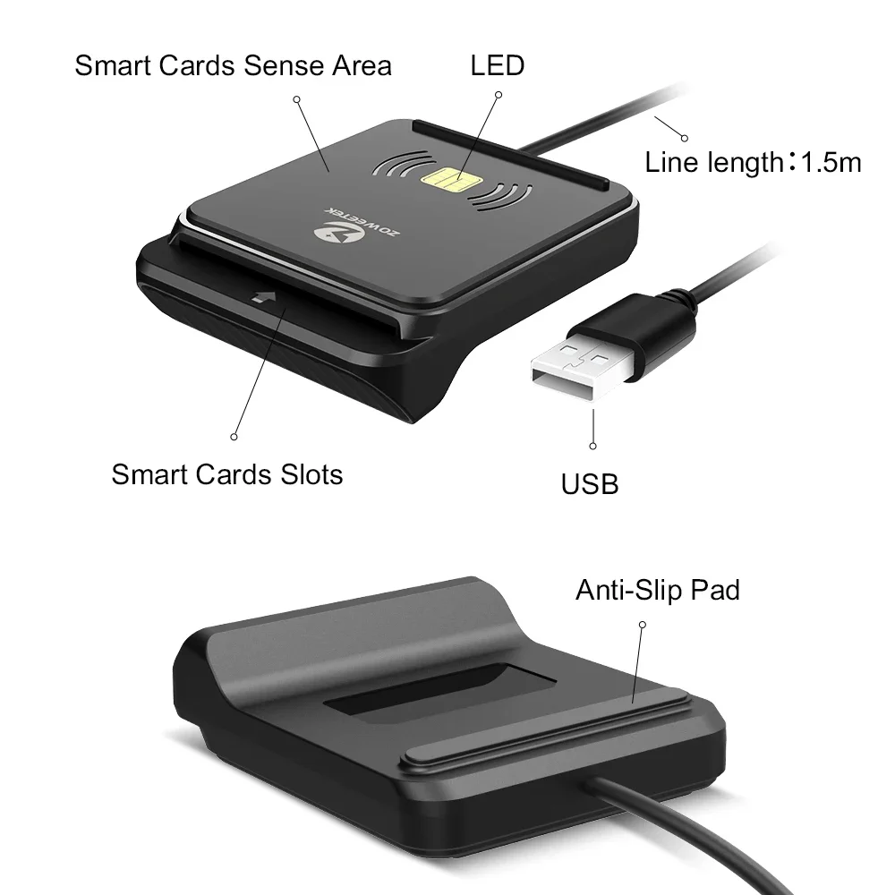 Zoweetek CIE Identity Smart Card Reader for DNI CRS CNS Compatible with Windows