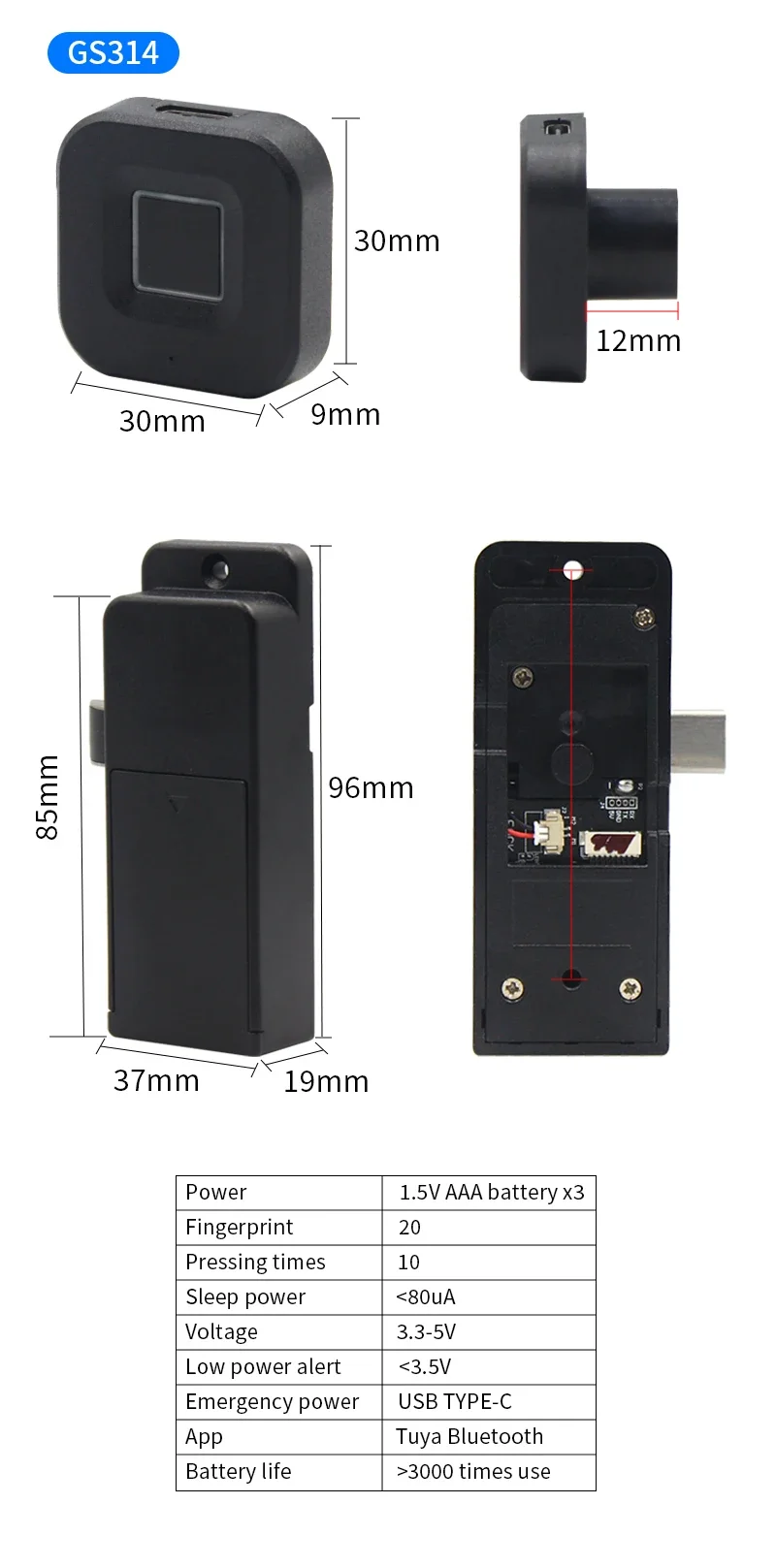 Support Tuya APP Smart Fingerprint No Punch Cam Lock Cabinet Lock Door Drawer Filing Cabinet Post Mail Box Furniture Locker