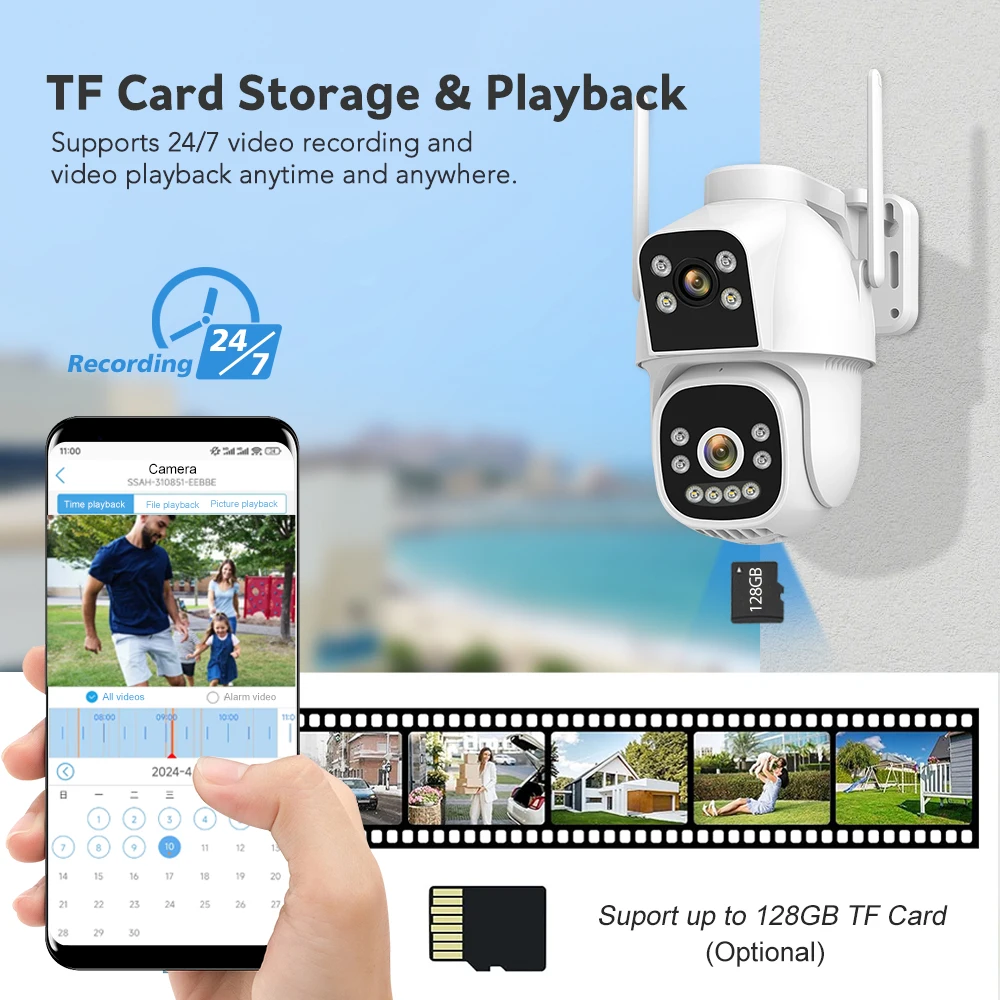4MP 4G Wifi Surveillance Camera AI Auto Tracking Color Night Vision Two Way Audio Outdoor Dual Lens Dual Screen PTZ Security Cam