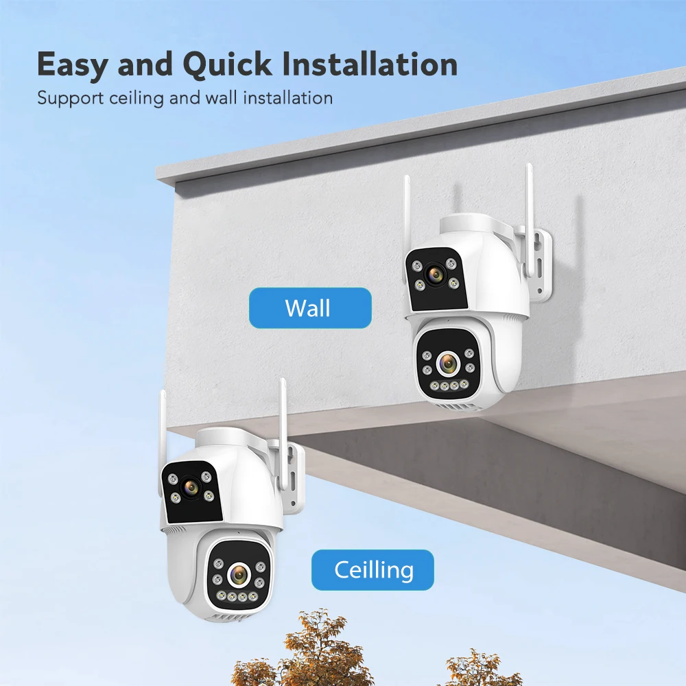 4MP 4G Wifi Surveillance Camera AI Auto Tracking Color Night Vision Two Way Audio Outdoor Dual Lens Dual Screen PTZ Security Cam