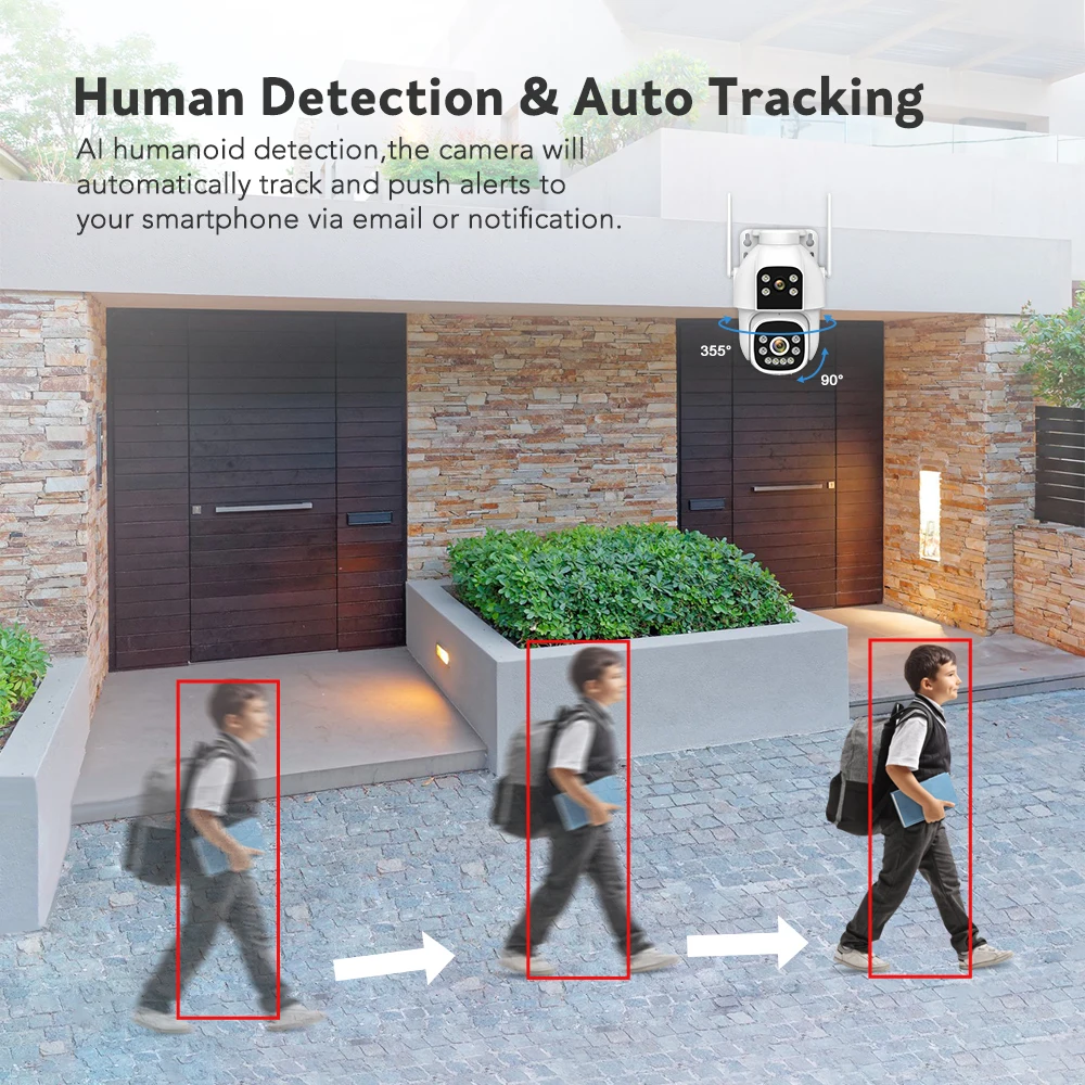 4MP 4G Wifi Surveillance Camera AI Auto Tracking Color Night Vision Two Way Audio Outdoor Dual Lens Dual Screen PTZ Security Cam
