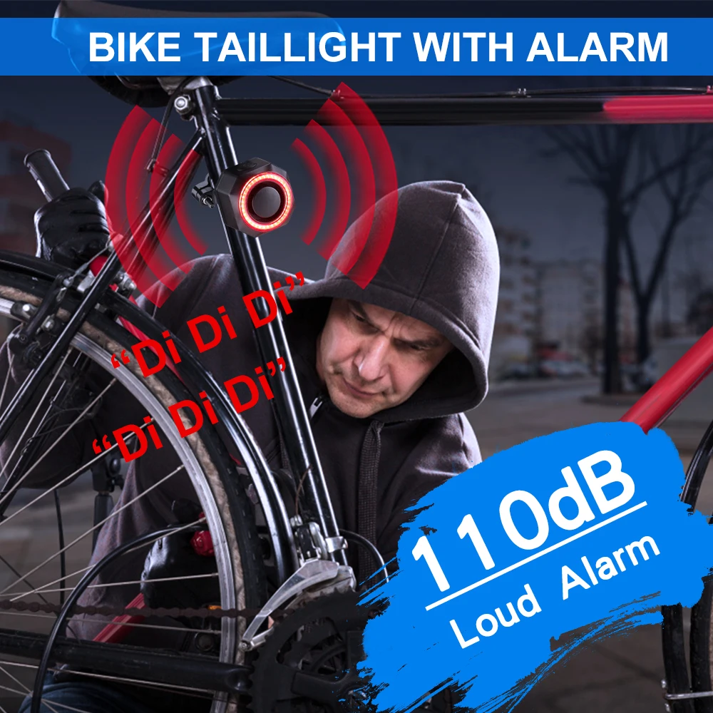 New Bicycle Alarm Taillight Waterproof Smart Auto Brake Sensing Tail Lamp Remote Control USB Charge Bike Rear Light