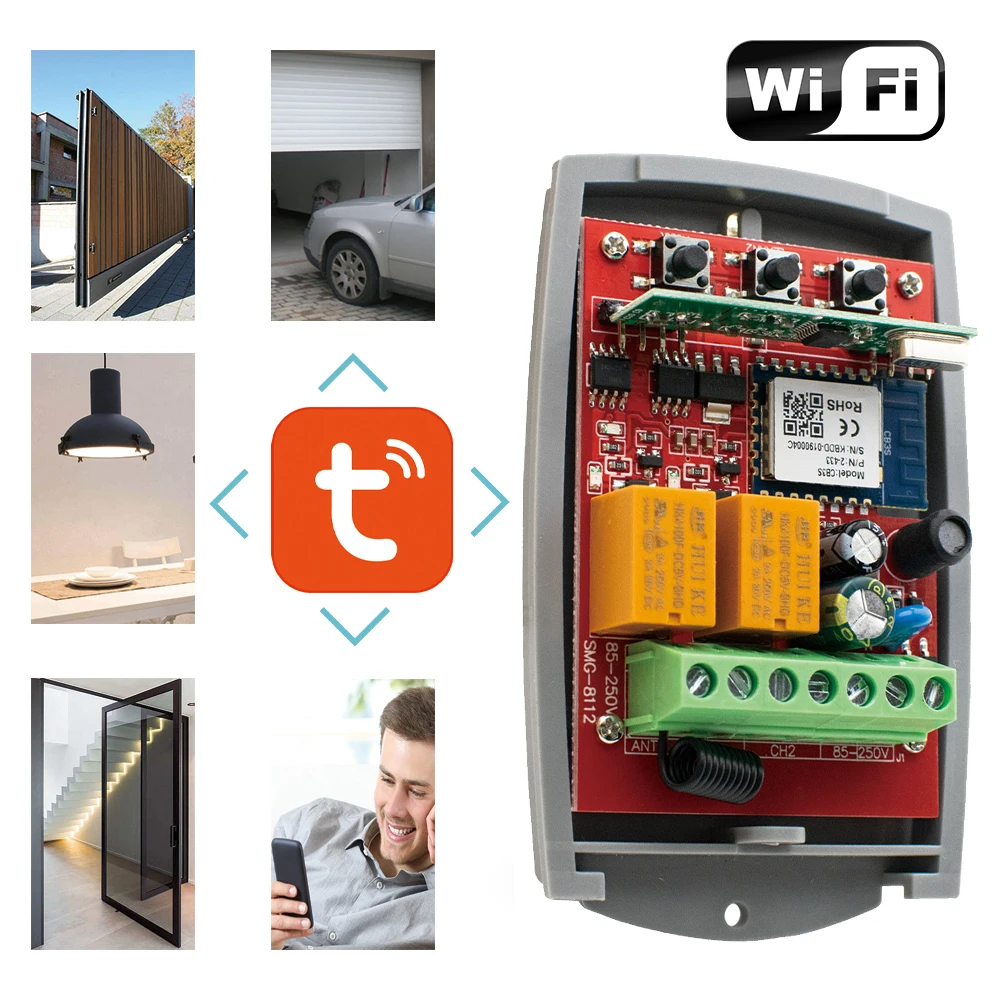 Tuya Universal Smart Wifi Receiver 2CH 12V 24V 220V Garage Door Remote Control Opener Controller 433/433.92 Mhz Transmittern
