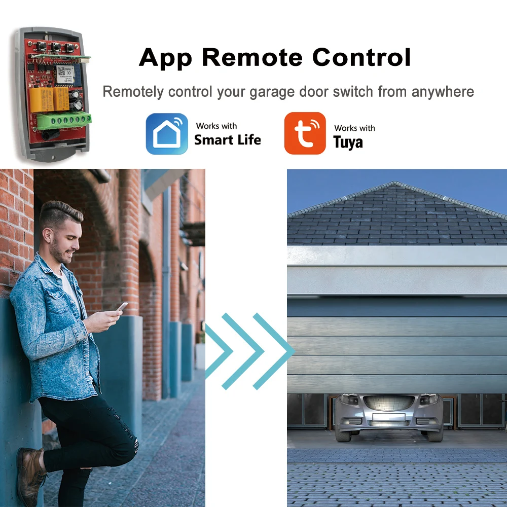 Tuya Universal Smart Wifi Receiver 2CH 12V 24V 220V Garage Door Remote Control Opener Controller 433/433.92 Mhz Transmittern