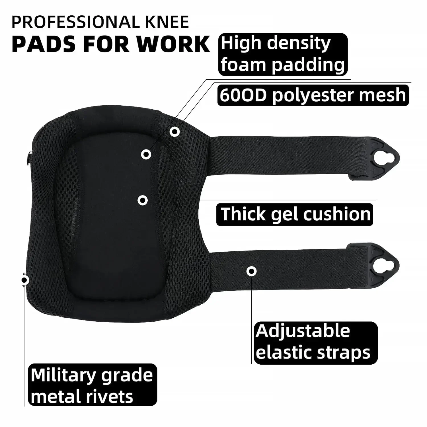 Professional Knee Pads for Work with Secure Double Straps & Regulable Clips Would Industrial Heavy Duty Tactical Gardening