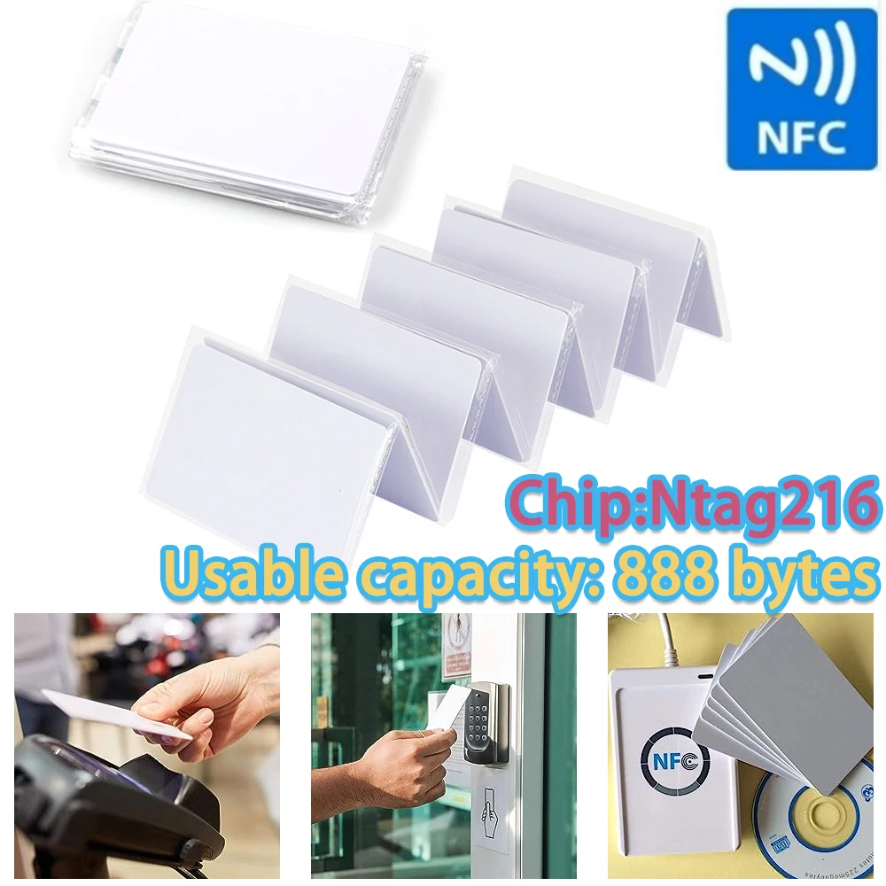 Ntag216 NFC Cards Printable NFC 216 Card 888 Bytes Memory iOS Compatible Digital Business NFC Tags for All NFC Enabled Devices