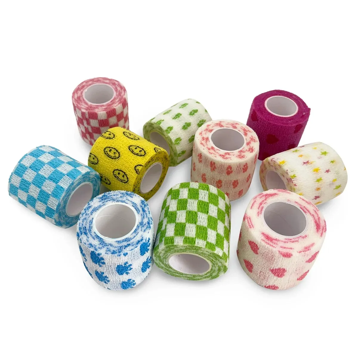 Printed Self Elastic Adhesive Athletic Tape Wraps 2.5cm Sports Colorful Bandage for Tattooing Finger Joint Knee Pet