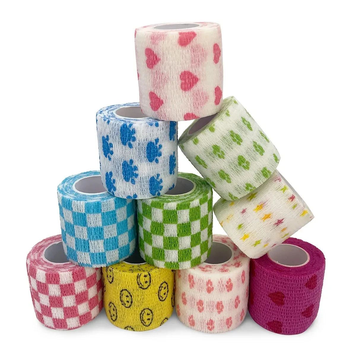 Printed Self Elastic Adhesive Athletic Tape Wraps 2.5cm Sports Colorful Bandage for Tattooing Finger Joint Knee Pet