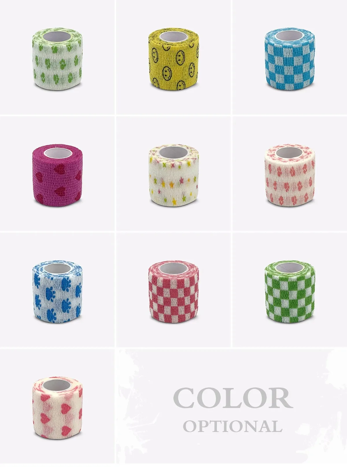 Printed Self Elastic Adhesive Athletic Tape Wraps 2.5cm Sports Colorful Bandage for Tattooing Finger Joint Knee Pet