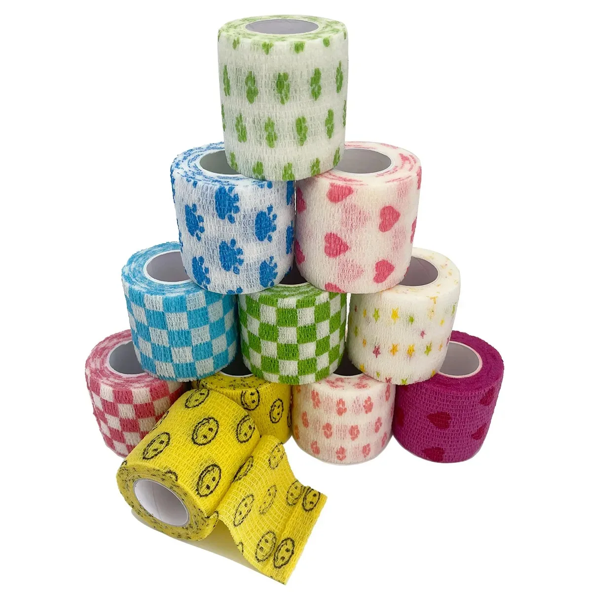 Printed Self Elastic Adhesive Athletic Tape Wraps 2.5cm Sports Colorful Bandage for Tattooing Finger Joint Knee Pet