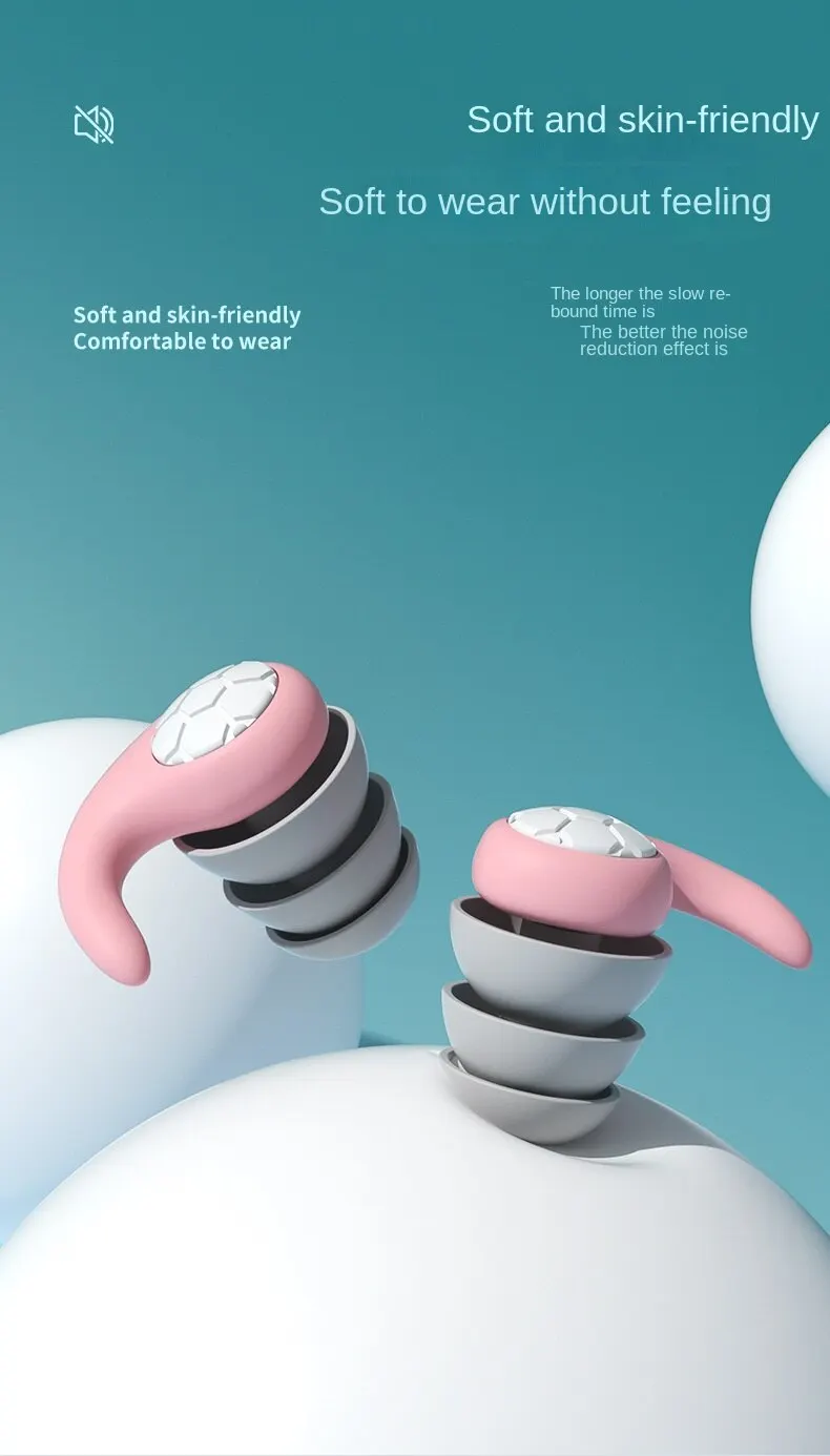 Silicone Noise Cancelling Earplugs Noise Filter Sleep Swimming Waterproof Three Layer Mute Earplugs
