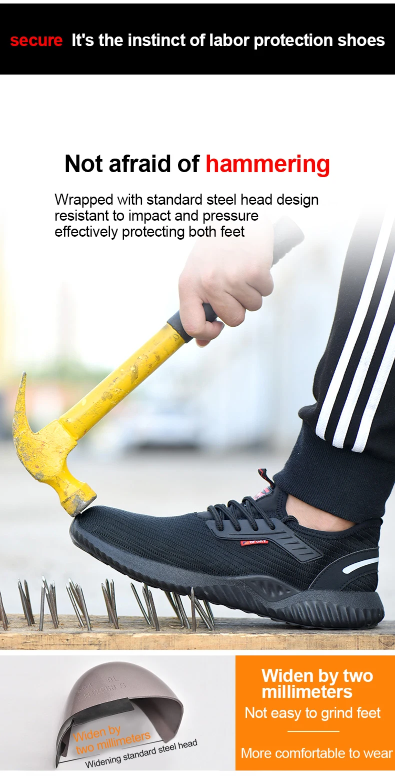 Work Sneakers Steel Toe Shoes Men Safety Shoes Puncture-Proof Work Shoes Boots Fashion Indestructible Footwear Security