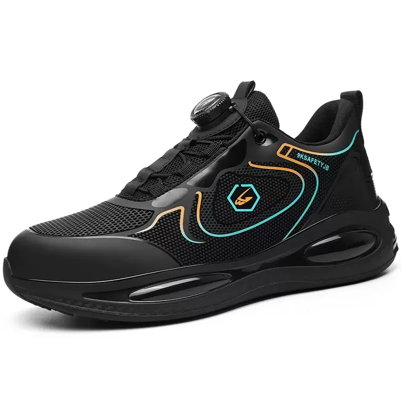 Men's New High-Top Knob Buckle Lightweight Breathable Anti-Smash Steel Head Anti-Stabbing Safety Protection Work Shoes