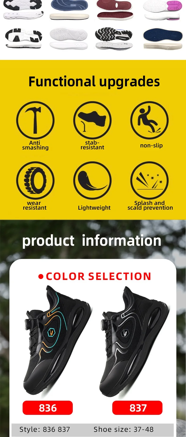Men's New High-Top Knob Buckle Lightweight Breathable Anti-Smash Steel Head Anti-Stabbing Safety Protection Work Shoes