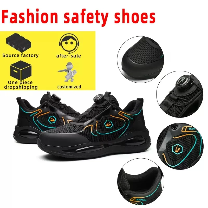 Men's New High-Top Knob Buckle Lightweight Breathable Anti-Smash Steel Head Anti-Stabbing Safety Protection Work Shoes