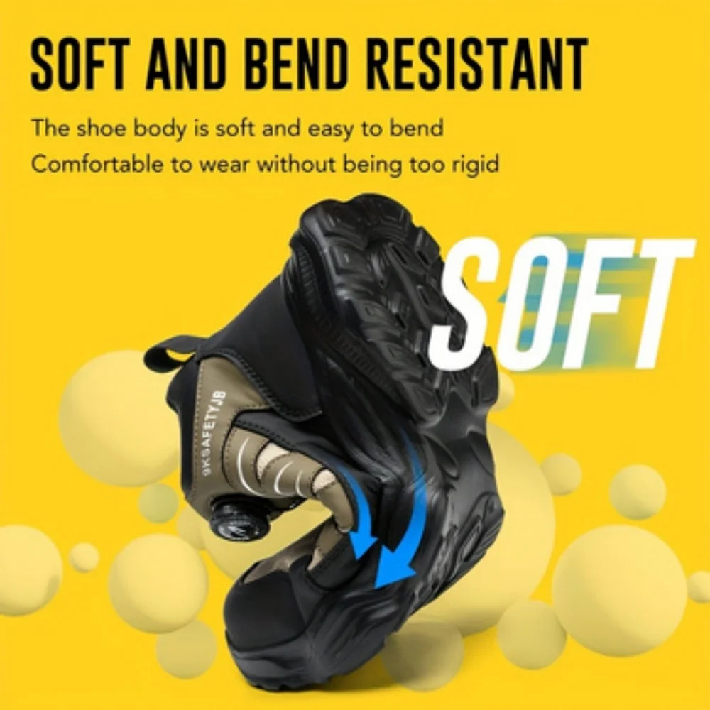 Men's New High-Top Knob Buckle Lightweight Breathable Anti-Smash Steel Head Anti-Stabbing Safety Protection Work Shoes