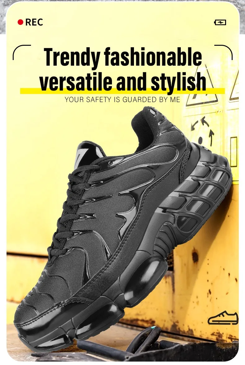 Men's New High-Top Knob Buckle Lightweight Breathable Anti-Smash Steel Head Anti-Stabbing Safety Protection Work Shoes