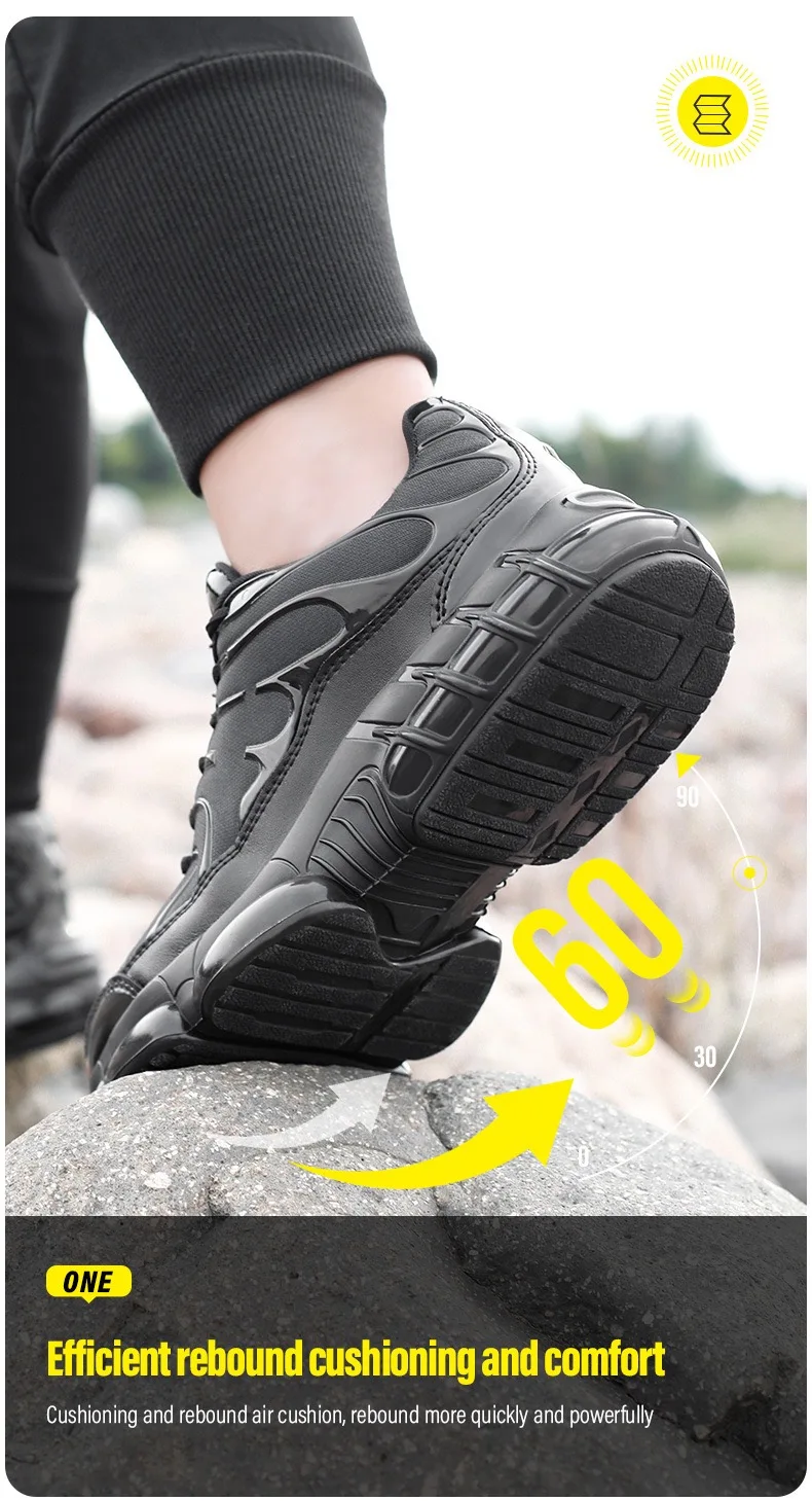 Men's New High-Top Knob Buckle Lightweight Breathable Anti-Smash Steel Head Anti-Stabbing Safety Protection Work Shoes