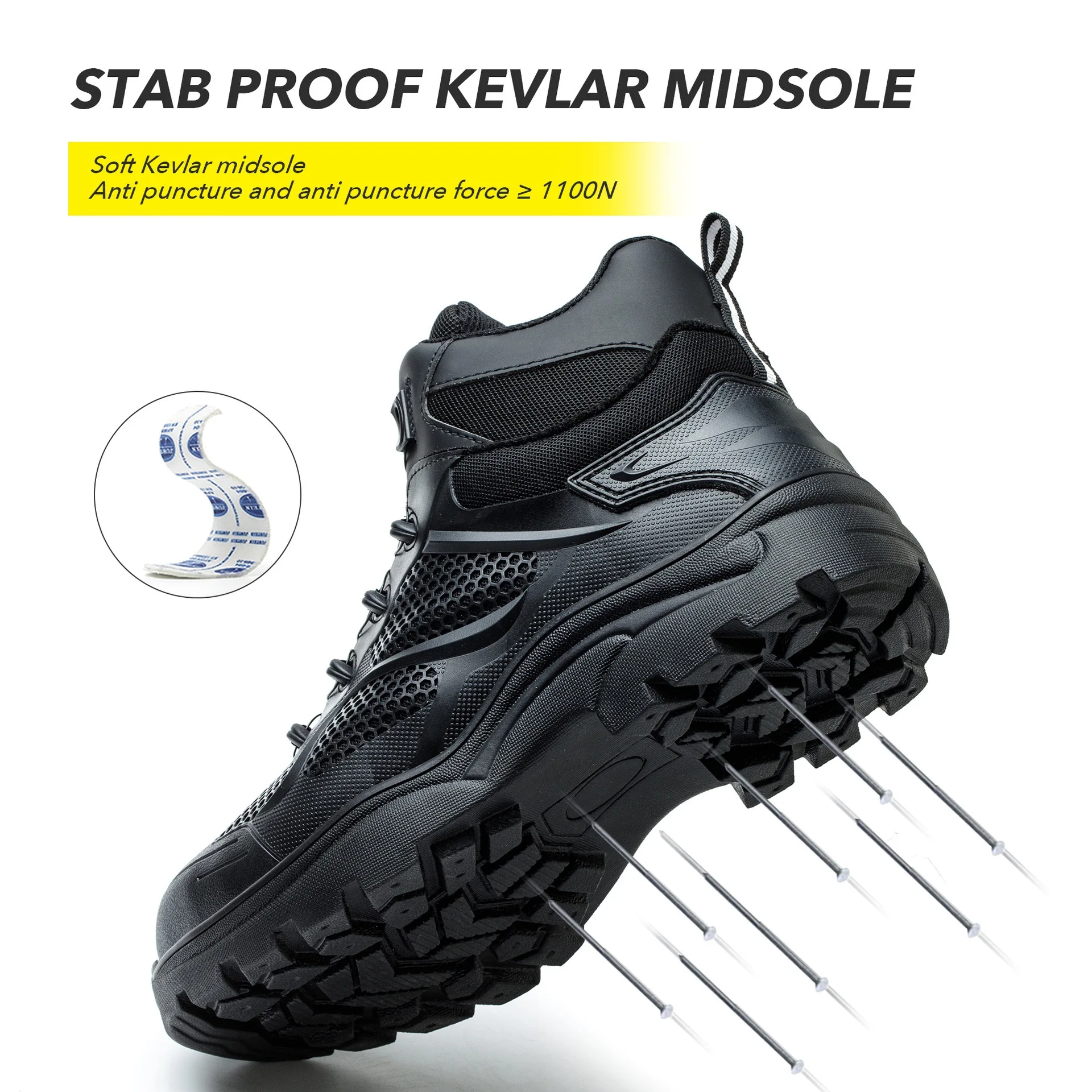 Men's New High-Top Knob Buckle Lightweight Breathable Anti-Smash Steel Head Anti-Stabbing Safety Protection Work Shoes