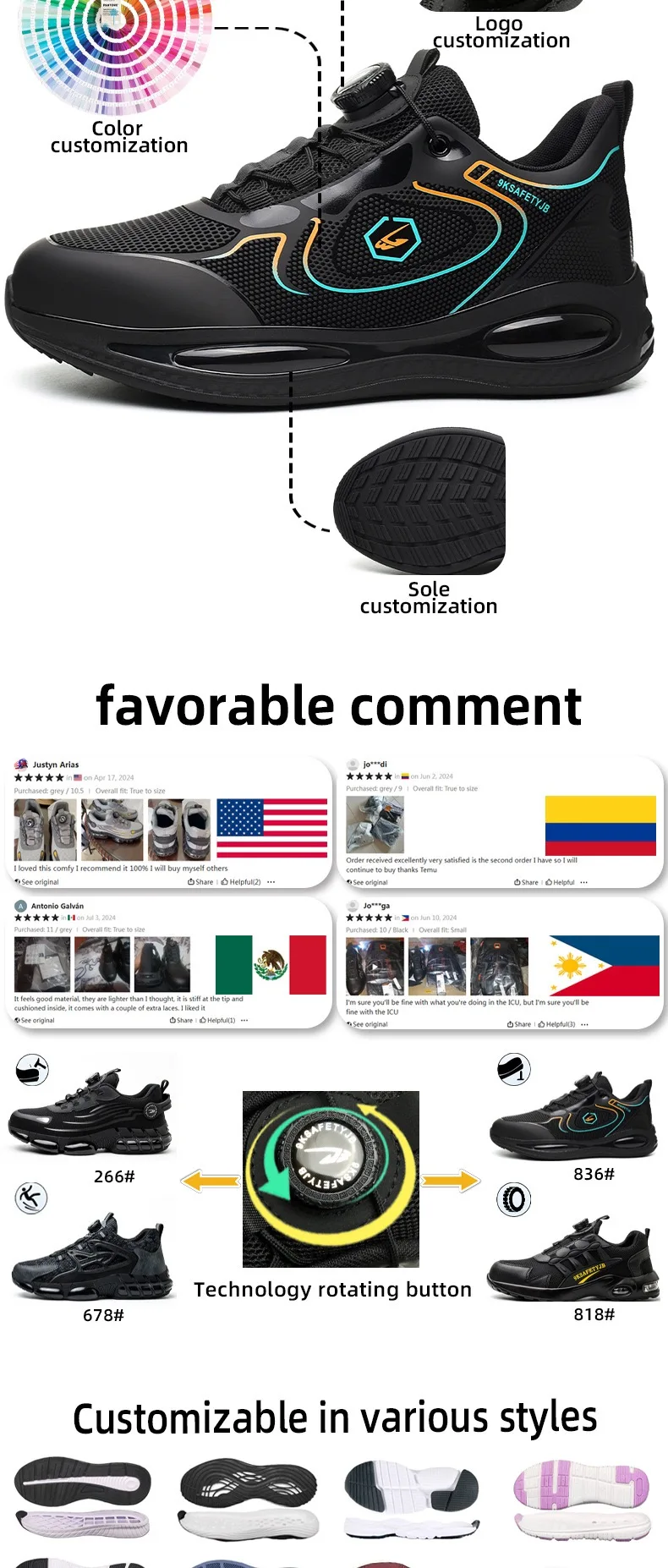 Men's New High-Top Knob Buckle Lightweight Breathable Anti-Smash Steel Head Anti-Stabbing Safety Protection Work Shoes