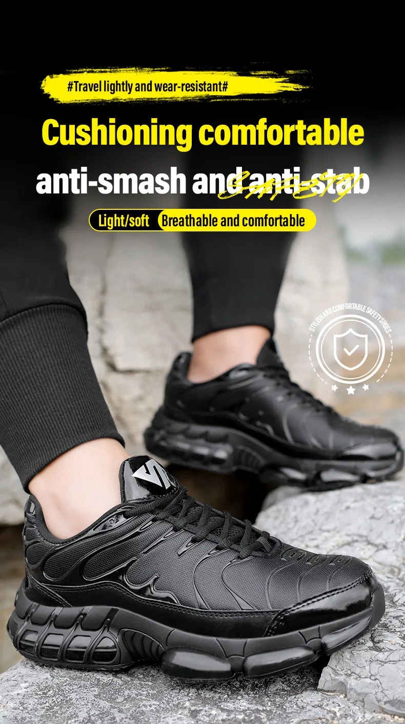 Men's New High-Top Knob Buckle Lightweight Breathable Anti-Smash Steel Head Anti-Stabbing Safety Protection Work Shoes