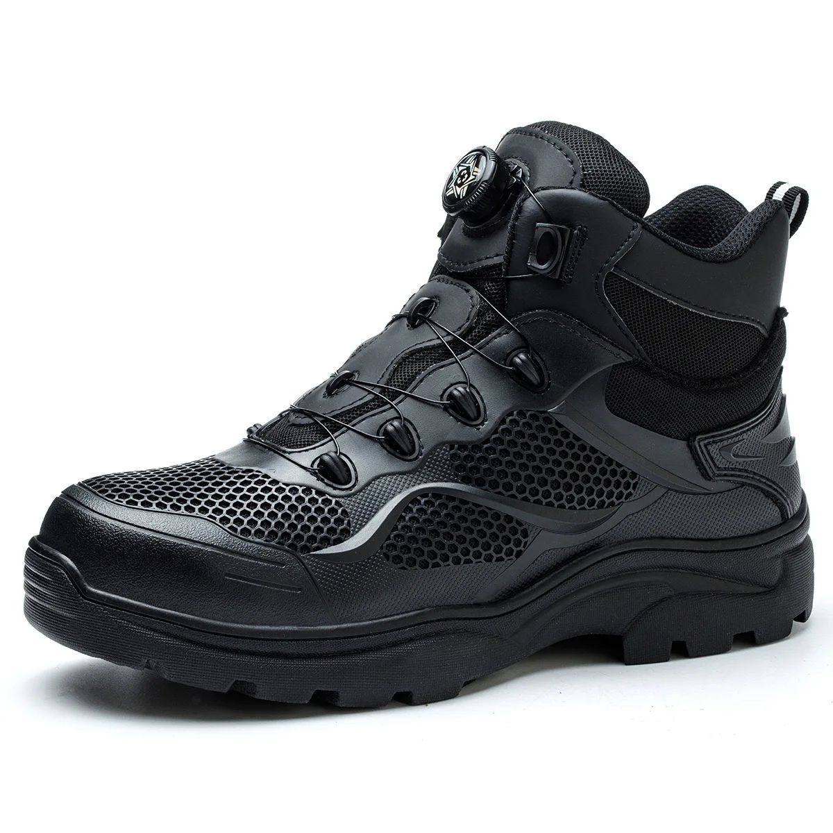Men's New High-Top Knob Buckle Lightweight Breathable Anti-Smash Steel Head Anti-Stabbing Safety Protection Work Shoes