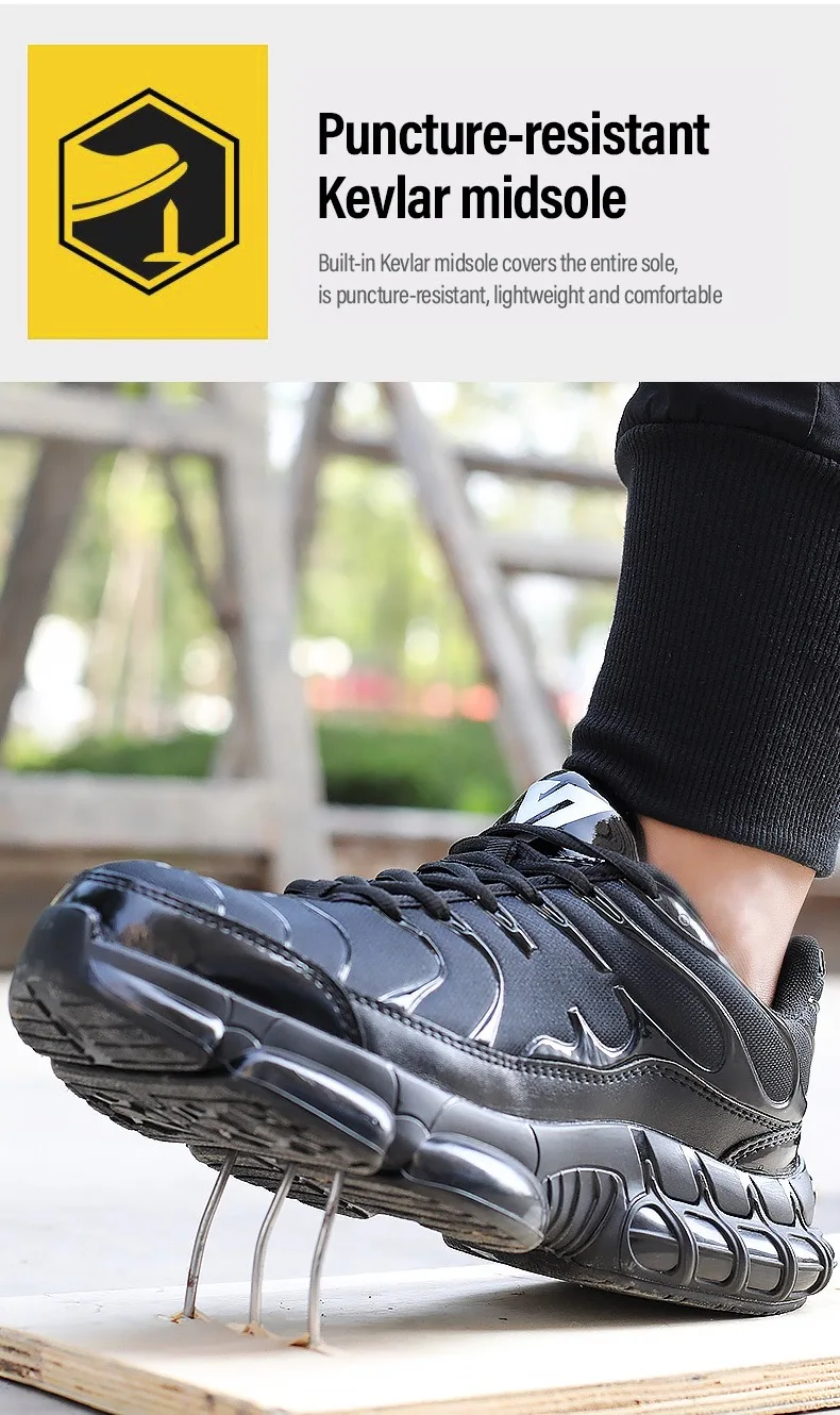Men's New High-Top Knob Buckle Lightweight Breathable Anti-Smash Steel Head Anti-Stabbing Safety Protection Work Shoes