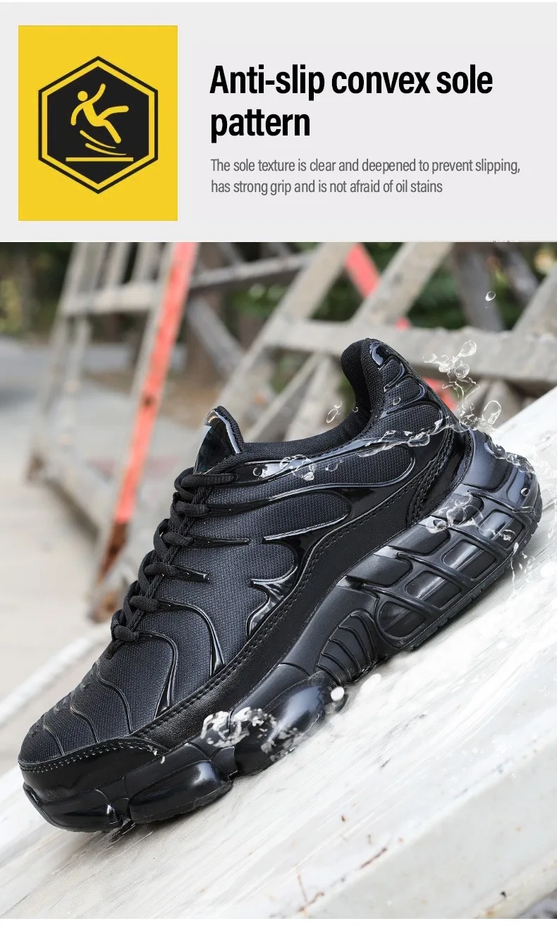 Men's New High-Top Knob Buckle Lightweight Breathable Anti-Smash Steel Head Anti-Stabbing Safety Protection Work Shoes