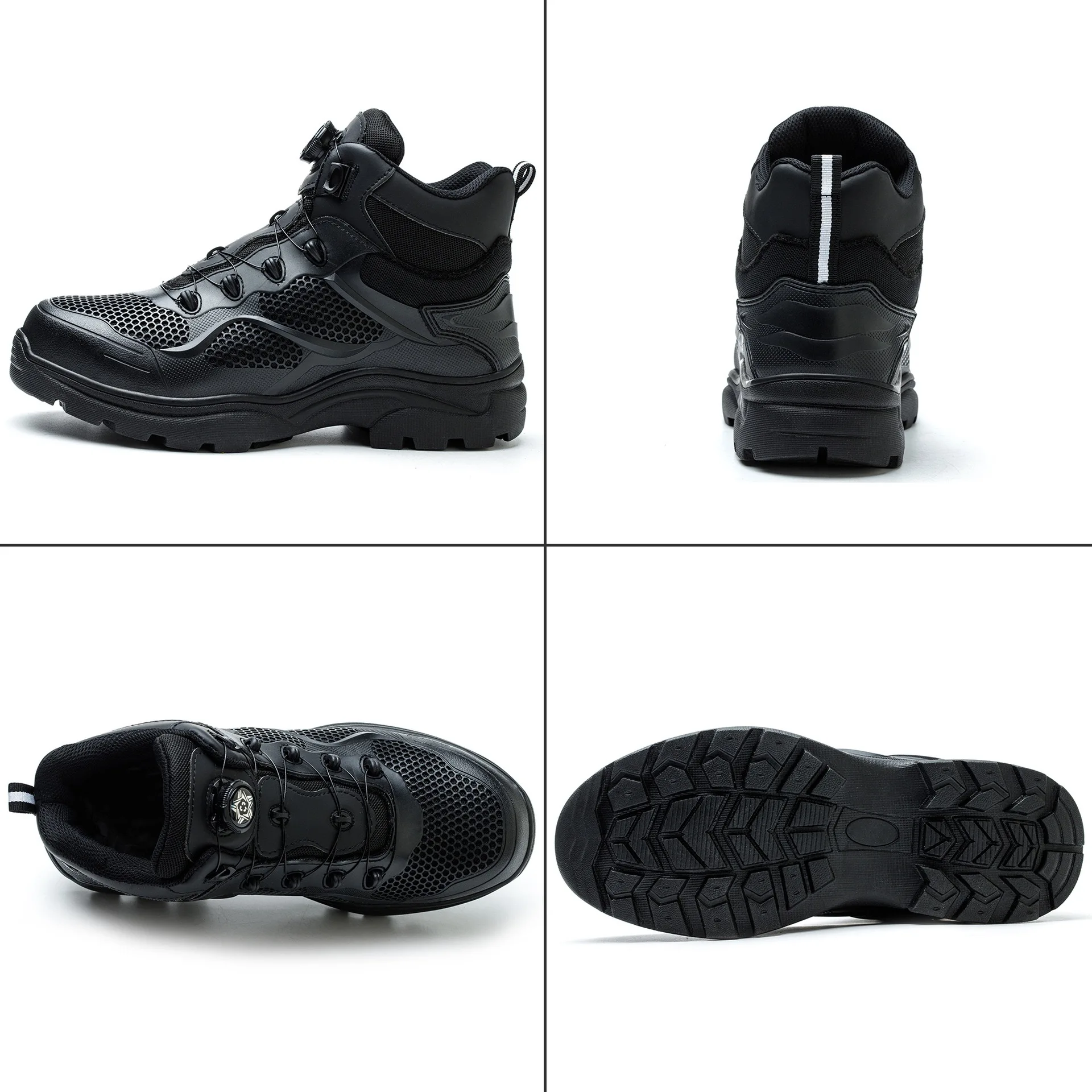 Men's New High-Top Knob Buckle Lightweight Breathable Anti-Smash Steel Head Anti-Stabbing Safety Protection Work Shoes