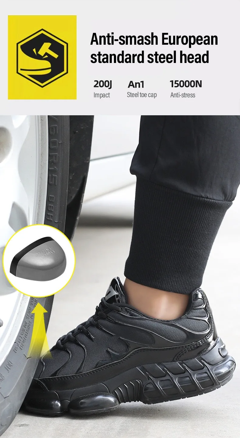 Men's New High-Top Knob Buckle Lightweight Breathable Anti-Smash Steel Head Anti-Stabbing Safety Protection Work Shoes
