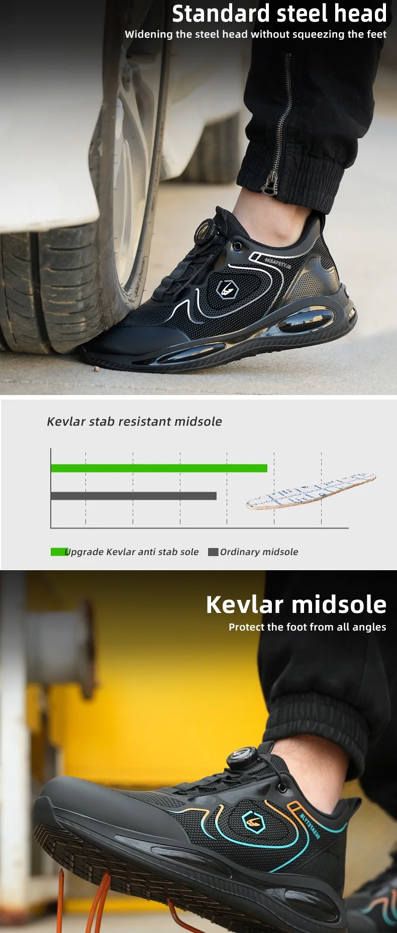 Men's New High-Top Knob Buckle Lightweight Breathable Anti-Smash Steel Head Anti-Stabbing Safety Protection Work Shoes