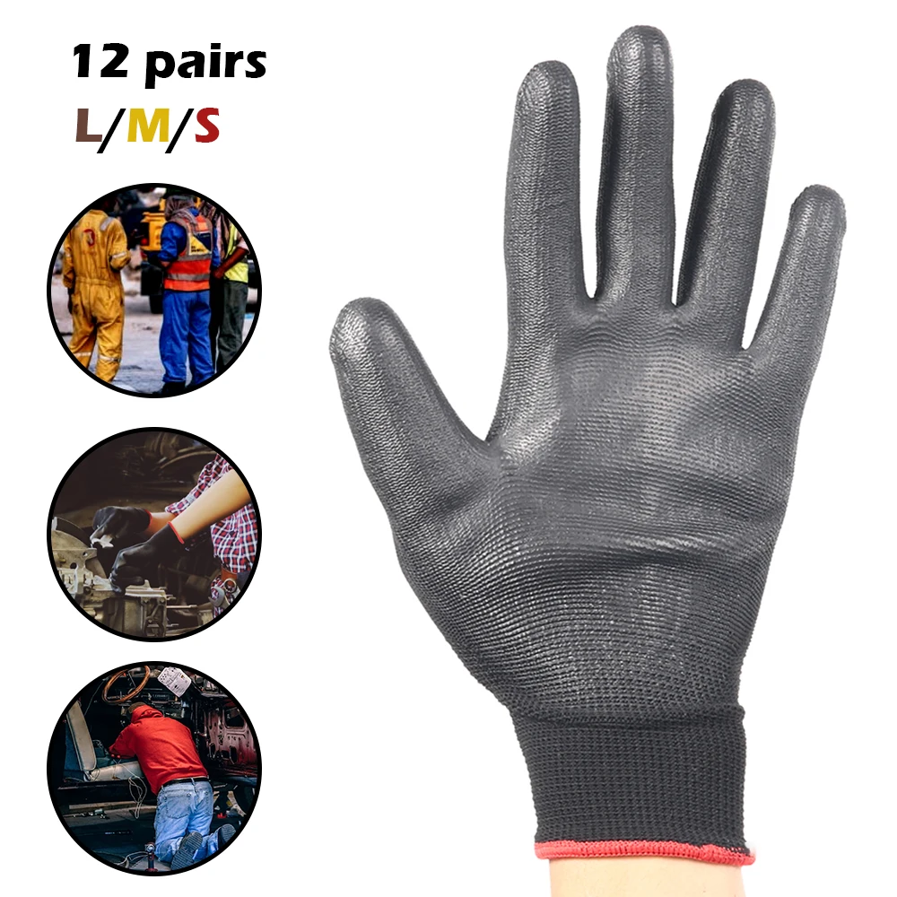 12 Pairs of Protective Work Gloves Wear-Resistant Non-Slip Anti-Static Gardening and Woodworking Machinery Safety Work Gloves