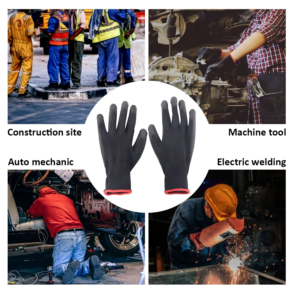12 Pairs of Protective Work Gloves Wear-Resistant Non-Slip Anti-Static Gardening and Woodworking Machinery Safety Work Gloves