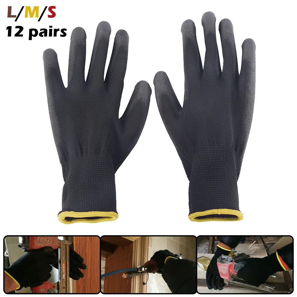 12 Pairs of Protective Work Gloves Wear-Resistant Non-Slip Anti-Static Gardening and Woodworking Machinery Safety Work Gloves