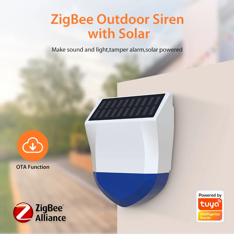 Tuya Smart For Zigbee/Wifi Siren Alarm Waterproof Outdoor With Solar And USB Power Supply Optional 95dB Remote Control