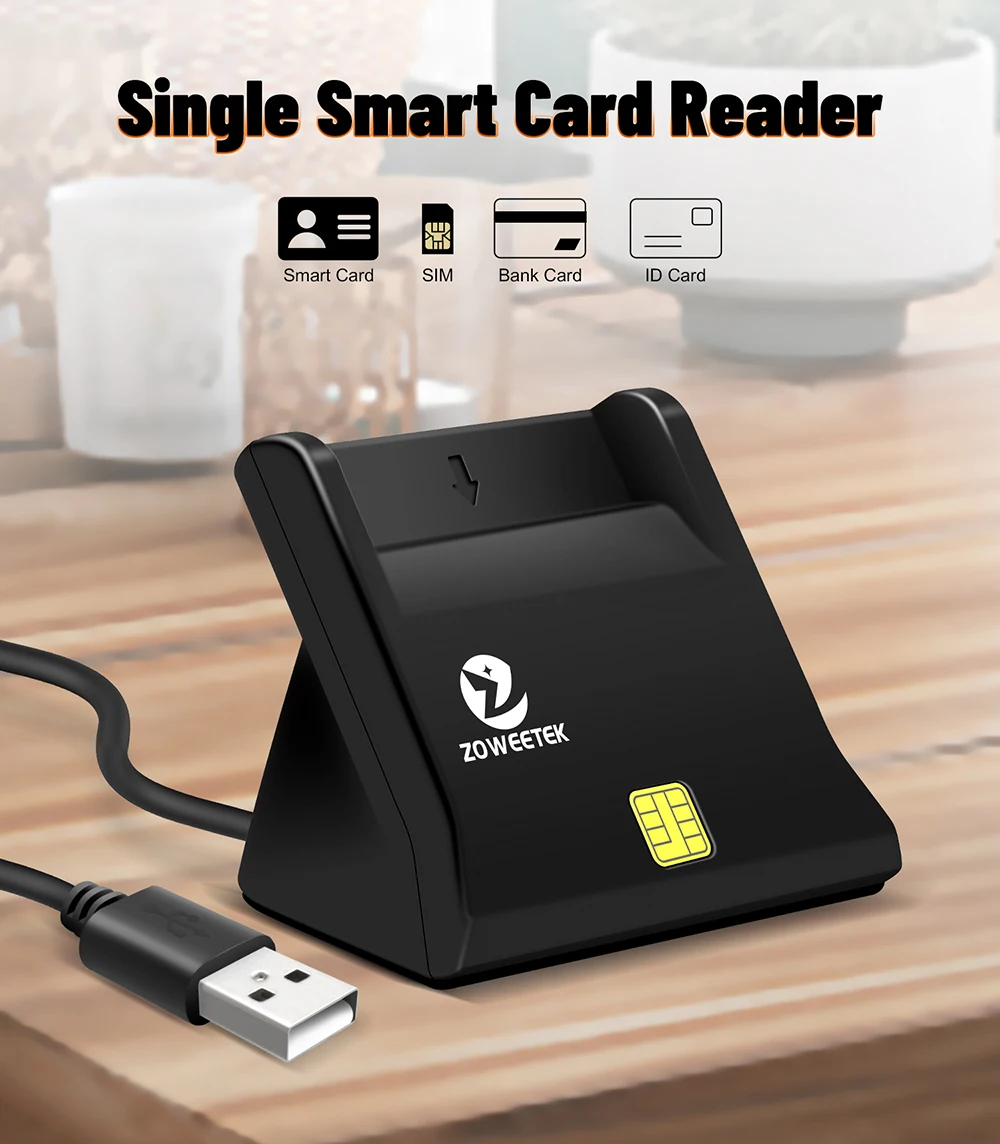 Zoweetek ZW-12026-3 EMV USB 2.0 ISO 7816 ID IC Smart Card Reader for Computer