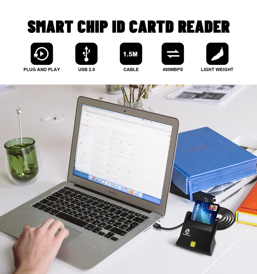 Zoweetek ZW-12026-3 EMV USB 2.0 ISO 7816 ID IC Smart Card Reader for Computer