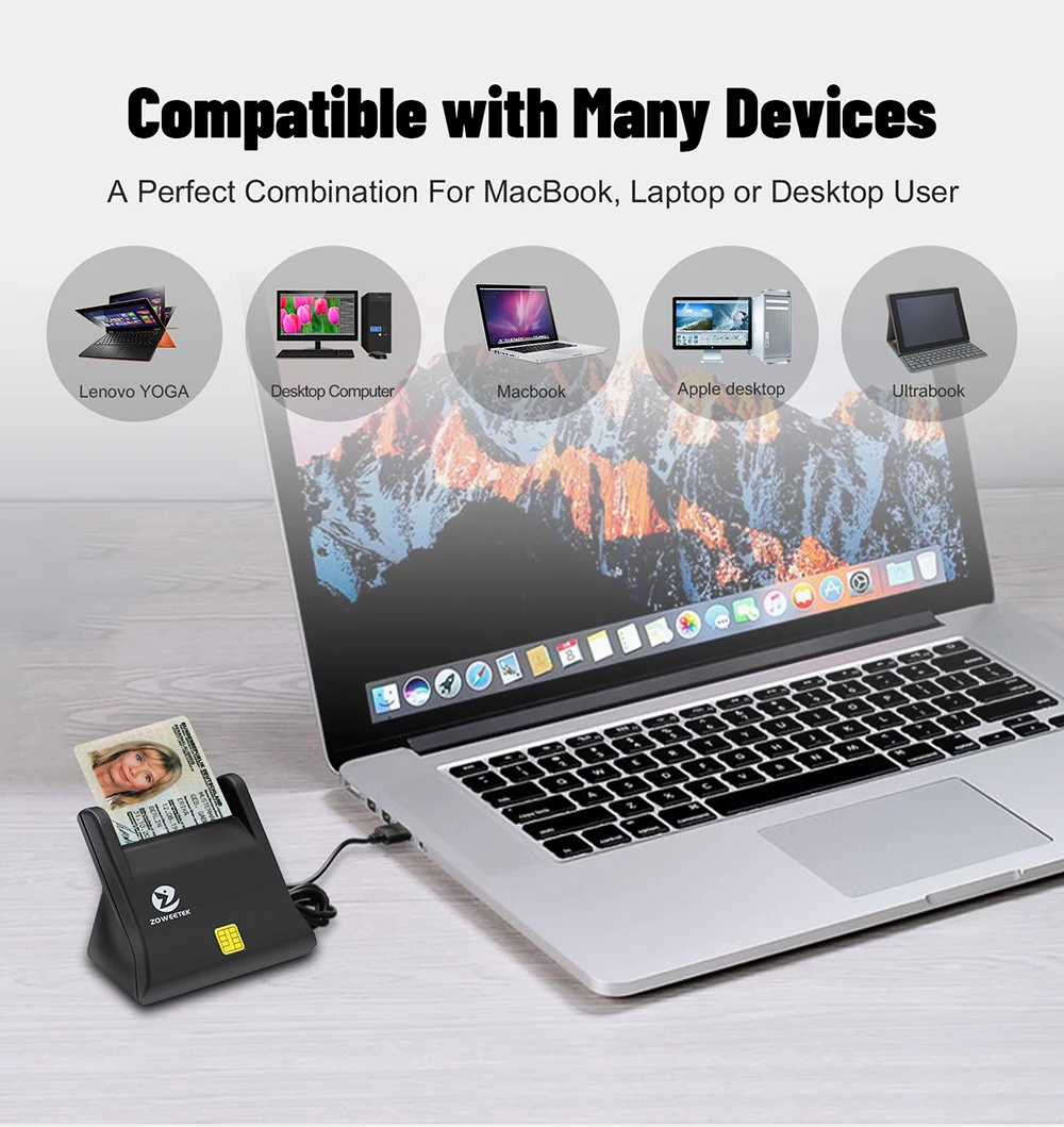 Zoweetek ZW-12026-3 EMV USB 2.0 ISO 7816 ID IC Smart Card Reader for Computer