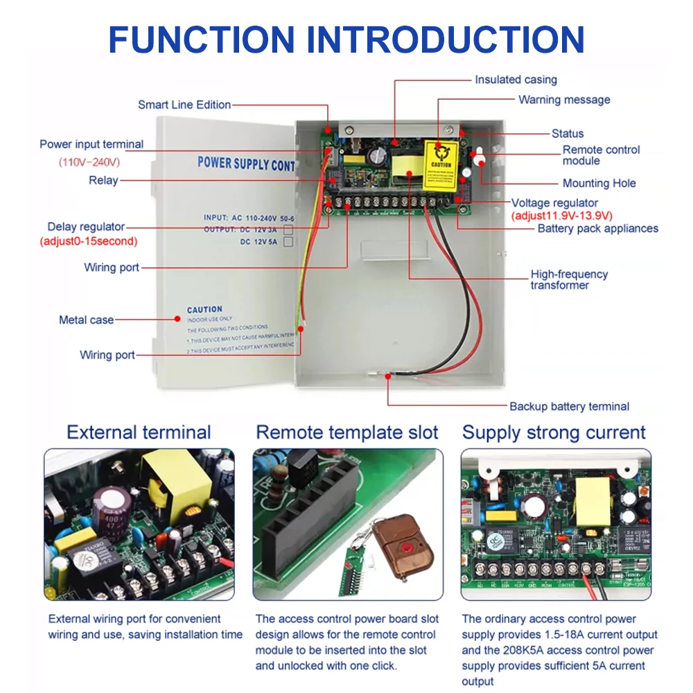 DC12V 5A 50W Door Access Control System Switch Power Supply AC 110~240V Door Access Control Power Supply K80 TA208CK TA209CK