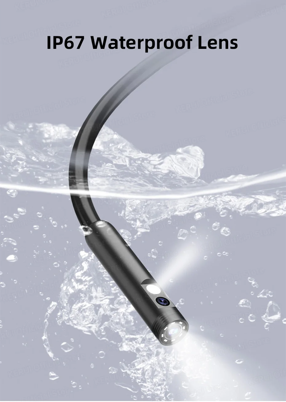 KERUI Dual Lens Industrial Endoscope Inspection Camera 4.3" LCD With Light HD 1080P IP67 Waterproof Borescope LED Sewer Car