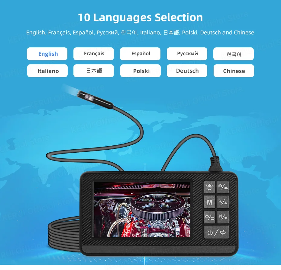 KERUI Dual Lens Industrial Endoscope Inspection Camera 4.3" LCD With Light HD 1080P IP67 Waterproof Borescope LED Sewer Car