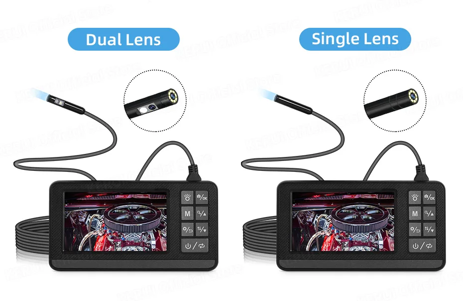 KERUI Dual Lens Industrial Endoscope Inspection Camera 4.3" LCD With Light HD 1080P IP67 Waterproof Borescope LED Sewer Car
