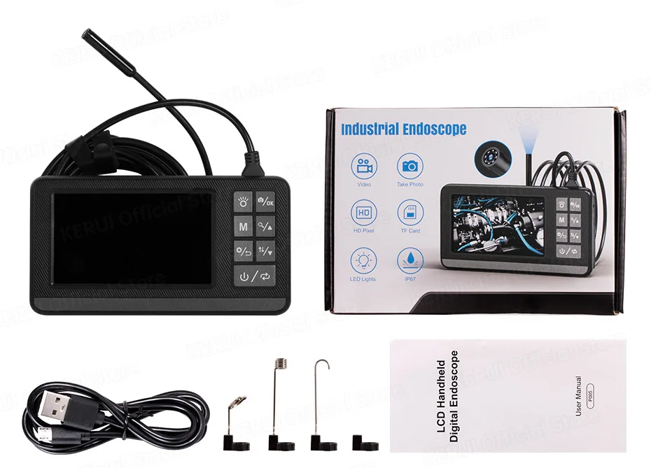 KERUI Dual Lens Industrial Endoscope Inspection Camera 4.3" LCD With Light HD 1080P IP67 Waterproof Borescope LED Sewer Car